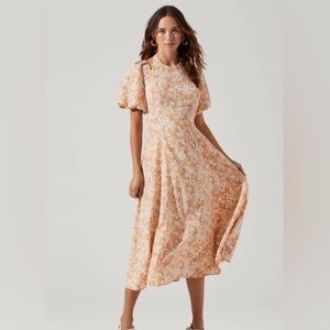 ASTR The Label Orange Floral MIDI Dress
